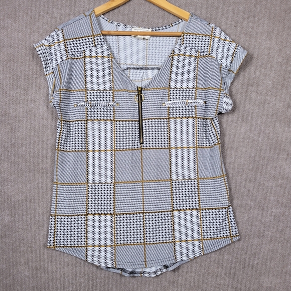 Flower & Feather Tops - FLOWER & FEATHER Blouse Plaid Sleeveless Top with Zipper Lightweight